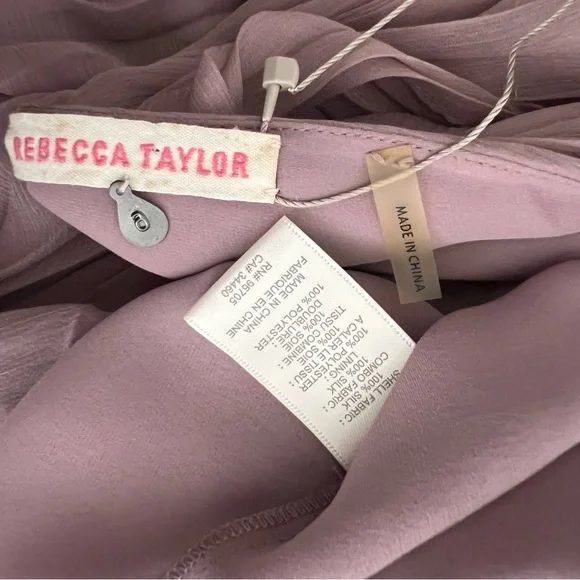 NWT Rebecca Taylor V-Neck Pleated Minj Dress Wedding Rose Chiffon Tie Waist 6 - Picture 5 of 6